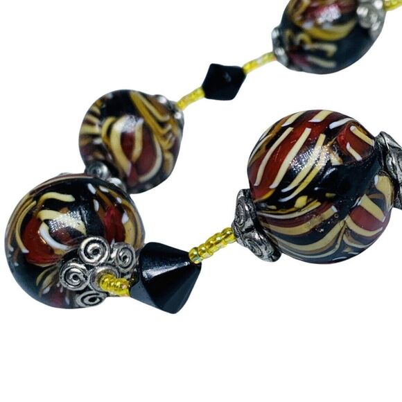 Murano Italy Swirl Multicolor Chunky Glass Bead Bracelet 9" Rare 19mm Trendy - Picture 5 of 10